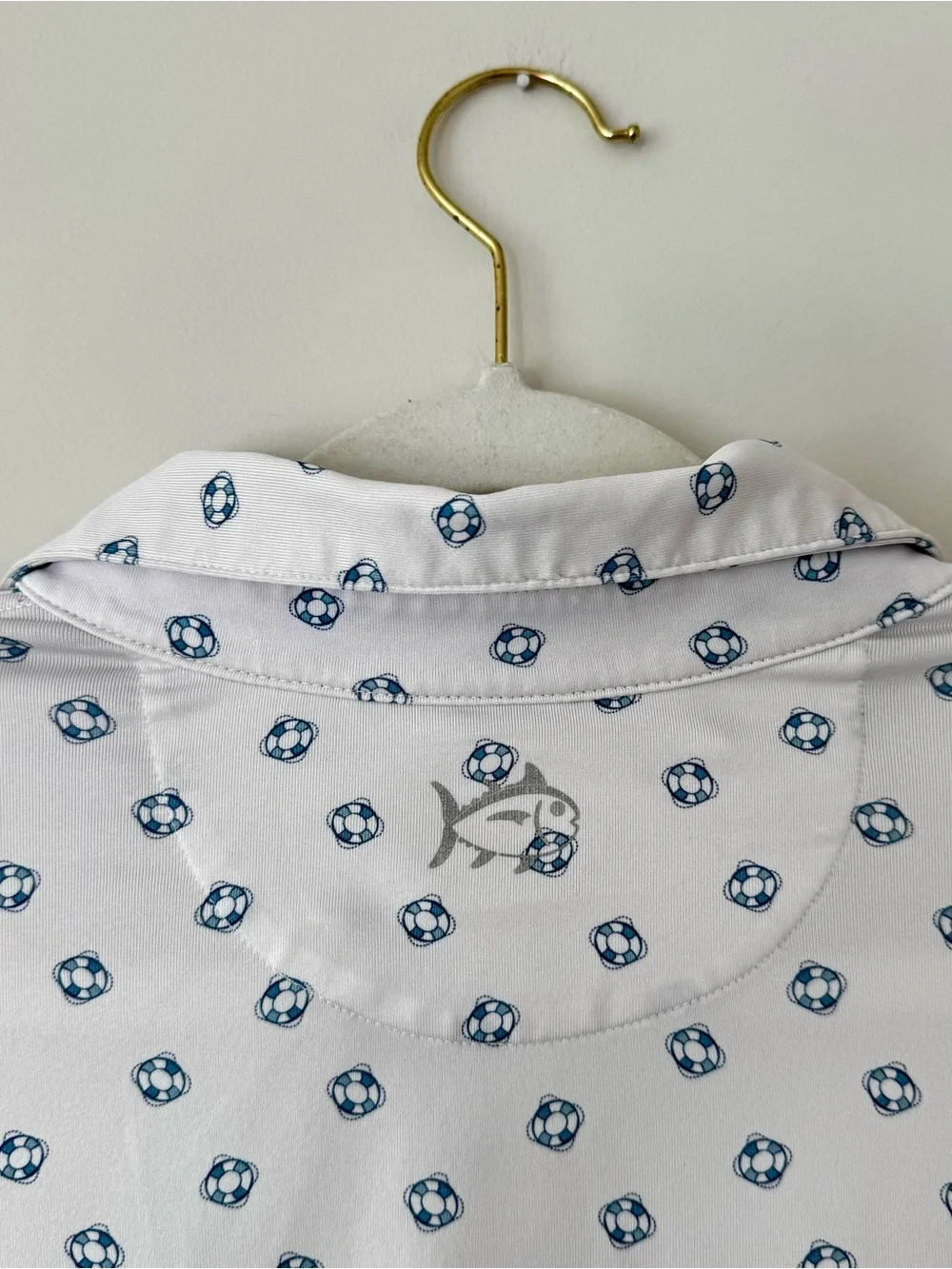 Southern Tide Classic Performance Polo Nautical Life Preserver Print, White – L